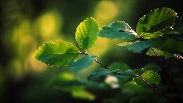 Žalios lapijos artimas vaizdas su rytine šviesa